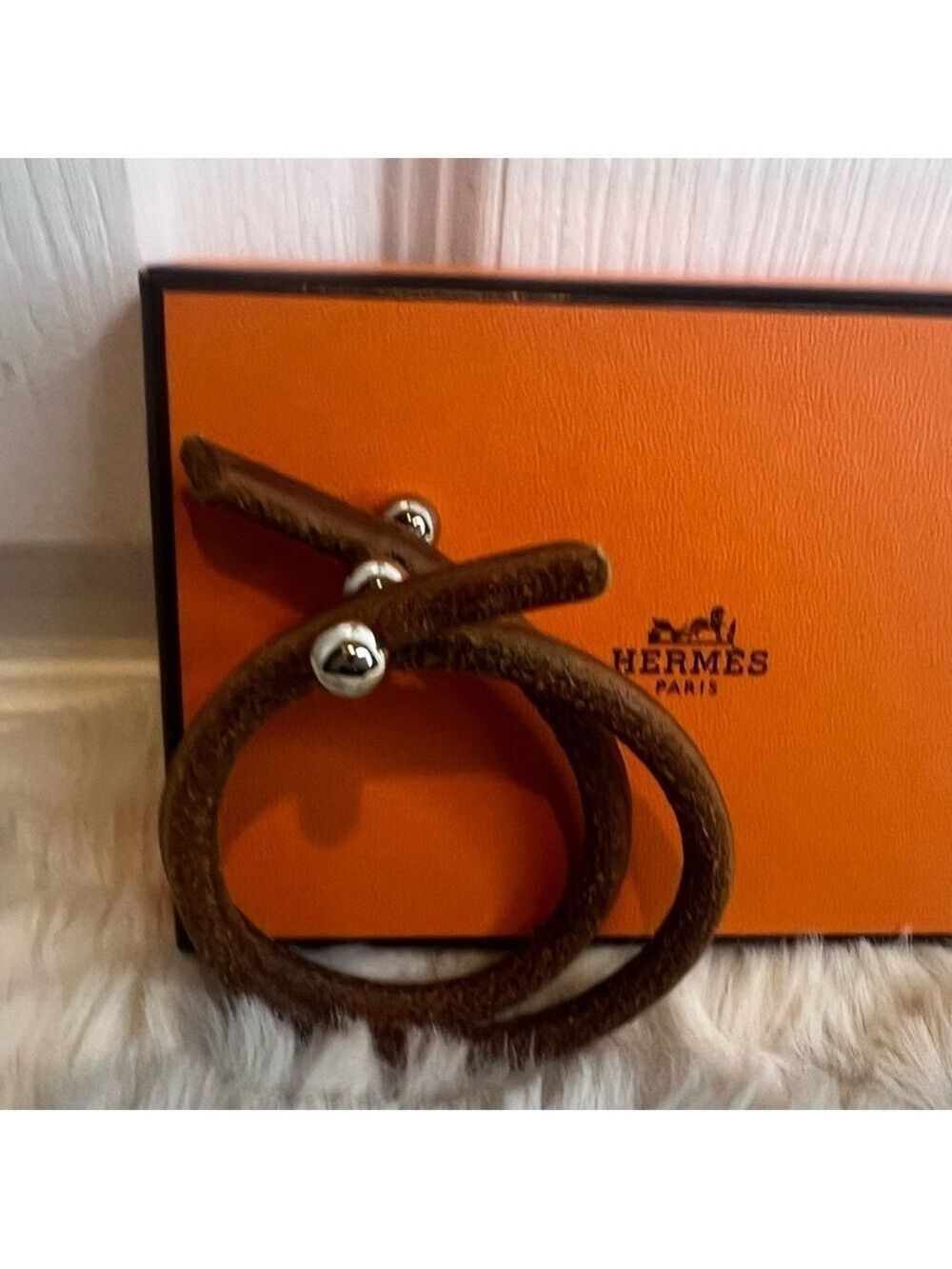 HERMES LEATHER BANGLE UNISEX BRACELET WITH BOX - Picture 12 of 15